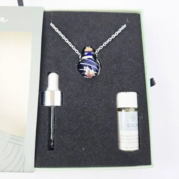 Earthbound Trading Co Aroma Oil Necklace Calm Glass Diffuser Pendant 19" Chain - Picture 7 of 7